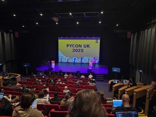 PyCon UK from the back of the audience in the main hall.