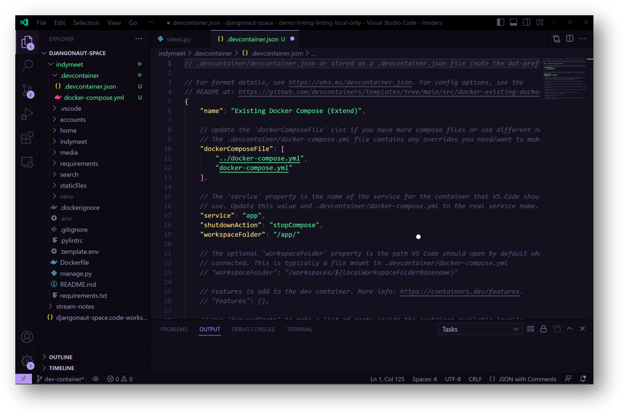 Create a new devcontainer.json empty file